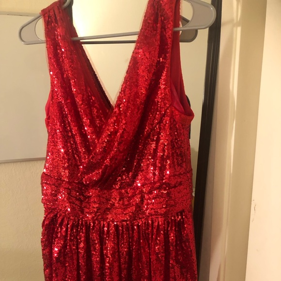 Kate Kasin formal red sequin dress 16inch PTP, 47 inch long, Size 10 - Picture 3 of 11